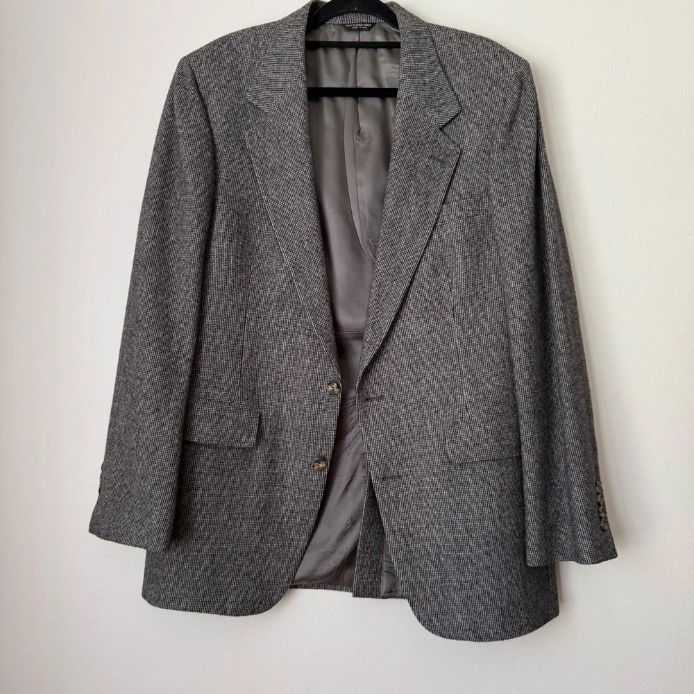 Vintage Barrister 100% Camel Hair Blazer Grey Plaid Herringbone Two Button, 42L